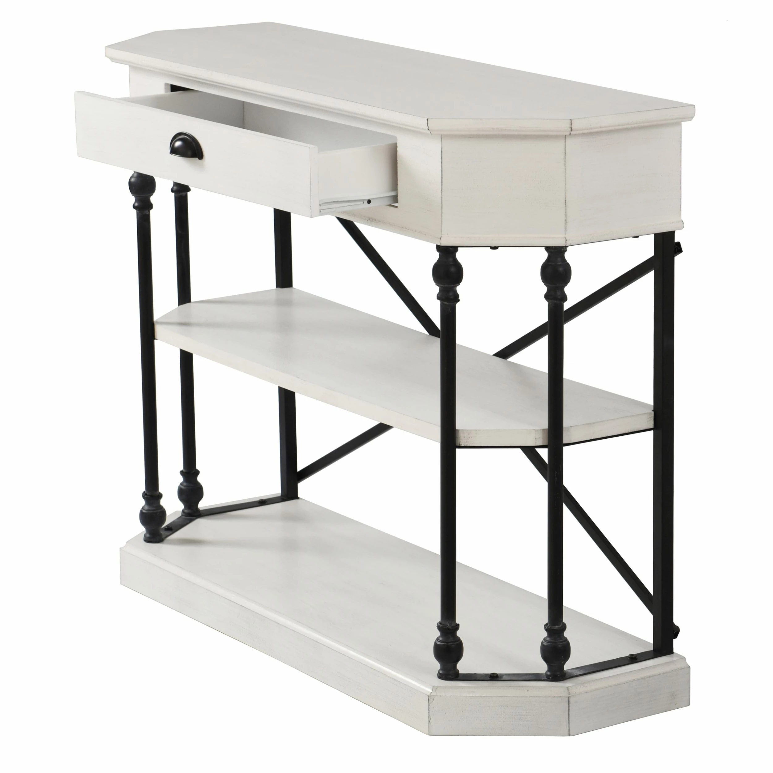 Best reviews of ๐ StyleCraft Home Collection StyleCraft 3-tier Single Drawer Antique White Clipped Corner Console Table - Black Metal Frame โค๏ธ - Image 4