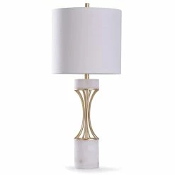 Best reviews of 👍 StyleCraft Home Collection StyleCraft Abyaz Gold Concave Metal Table Lamp With White Marble Accent And White Drum Shade 🤩