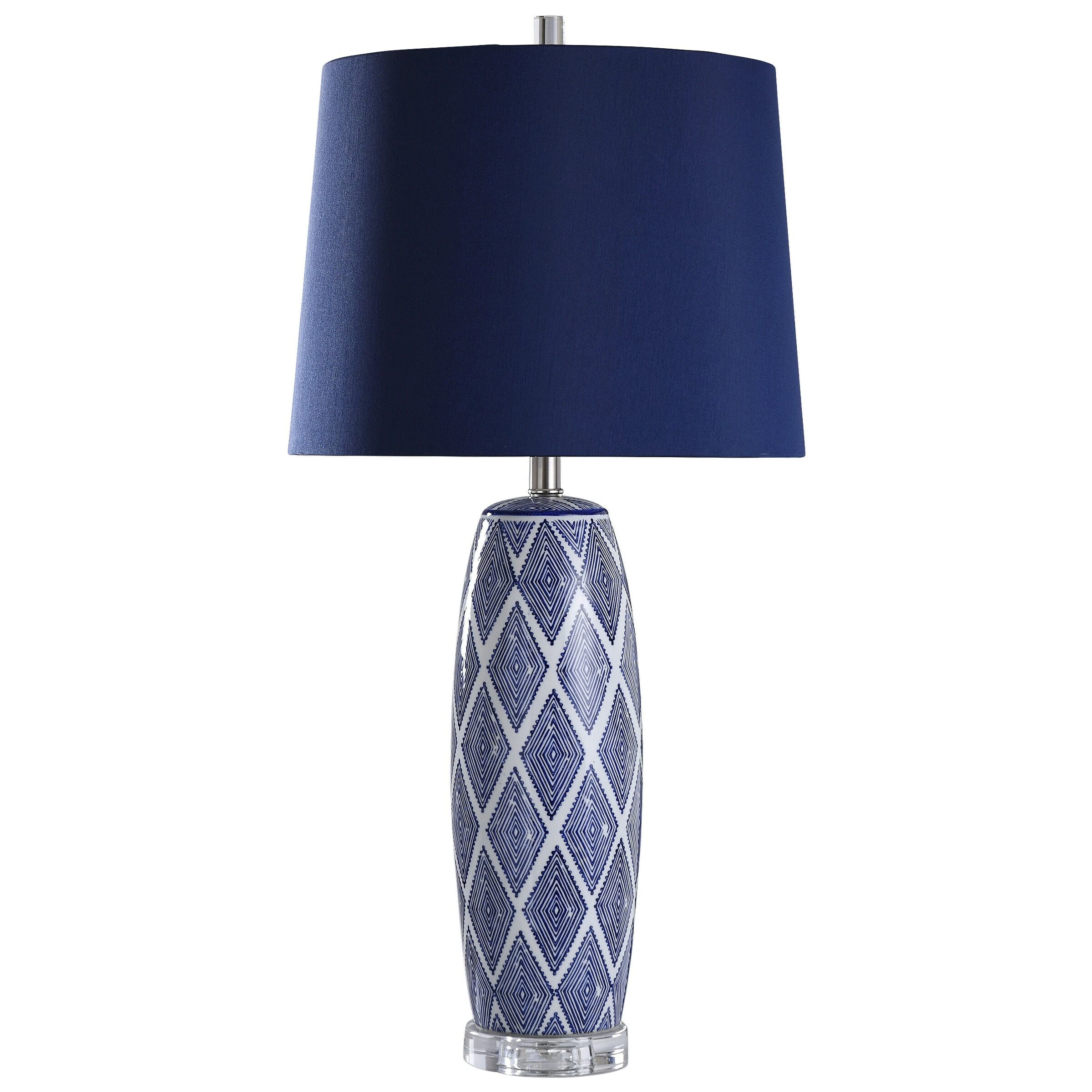 Wholesale ๐ StyleCraft Home Collection StyleCraft Alton White And Blue Geometric Diamond Pattern Ceramic Table Lamp With Blue Shade โญ