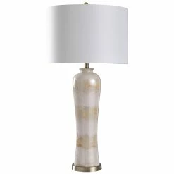 Deals ⭐ StyleCraft Home Collection StyleCraft Angel Abstract Pattern Ceramic Table Lamp With Metal Base And White Drum Shade 💯