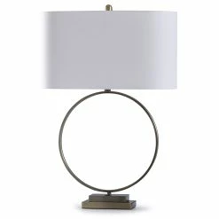 Flash Sale 💯 StyleCraft Home Collection StyleCraft Antique Brass Open Circular Table Lamp With Step Pedestal And White Oval Shade 🧨