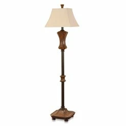 Deals 🧨 StyleCraft Home Collection StyleCraft Archer Brown With Black Nailheads Floor Lamp With A Square Bell Shade 🎉