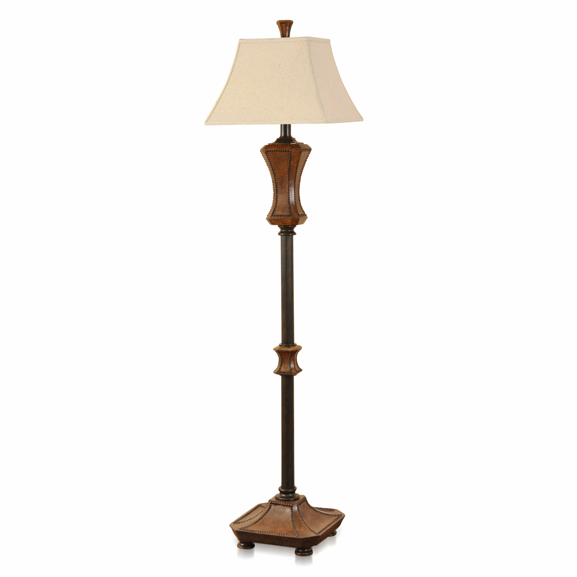 Deals ๐งจ StyleCraft Home Collection StyleCraft Archer Brown With Black Nailheads Floor Lamp With A Square Bell Shade ๐