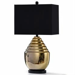 Hot Sale 👏 StyleCraft Home Collection StyleCraft Art Deco Metallic Gold Ceramic And Dark Base Table Lamp 🛒