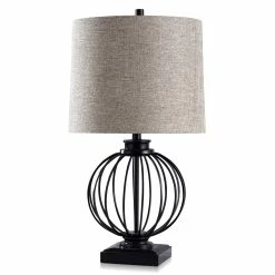 Discount ✔️ StyleCraft Home Collection StyleCraft Audrey Black Metal Ball Cage Table Lamp With Multi Beige Shade ✔️