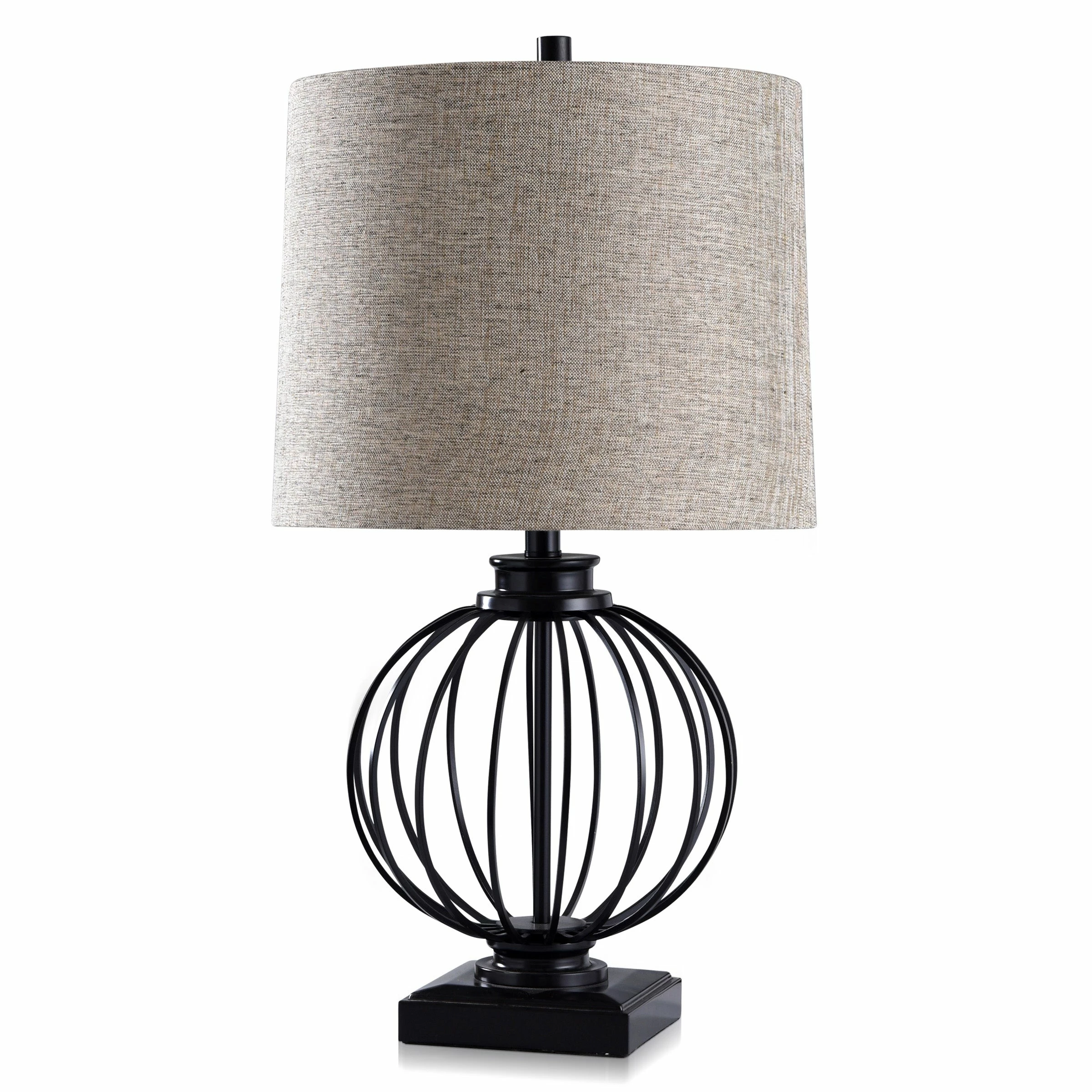 Discount ✔️ StyleCraft Home Collection StyleCraft Audrey Black Metal Ball Cage Table Lamp With Multi Beige Shade ✔️