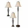 Promo 🎉 StyleCraft Home Collection StyleCraft Barclay Brass Table And Floor Lamp Set - White Silk Shade (Set Of 3) 👏