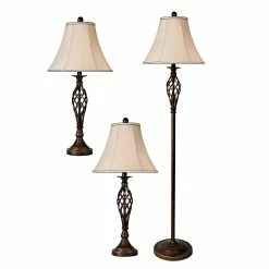 Promo 🎉 StyleCraft Home Collection StyleCraft Barclay Brass Table And Floor Lamp Set - White Silk Shade (Set Of 3) 👏