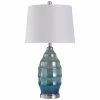 Deals 🎁 StyleCraft Home Collection StyleCraft Bella Chrome With Blue Ribbed Glass Table Lamp With White Tapered Drum Shade ❤️
