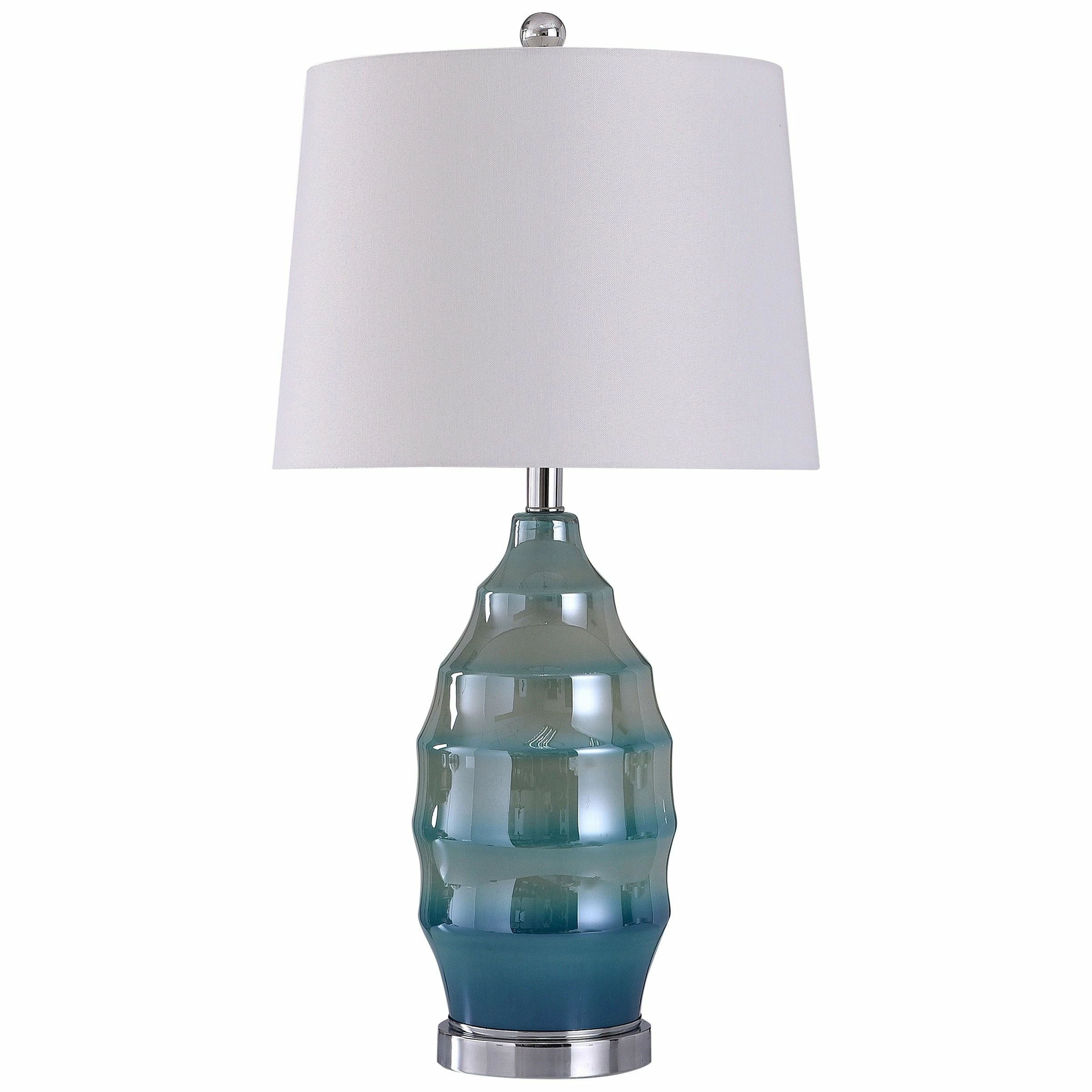 Deals ๐ StyleCraft Home Collection StyleCraft Bella Chrome With Blue Ribbed Glass Table Lamp With White Tapered Drum Shade โค๏ธ
