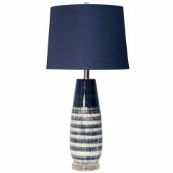 Deals 🎉 StyleCraft Home Collection Berni Blue Table Lamp - Two Tone Textured Body Ceramic Table Lamp With Clear Acrylic Base - Navy Blue Shade 🥰