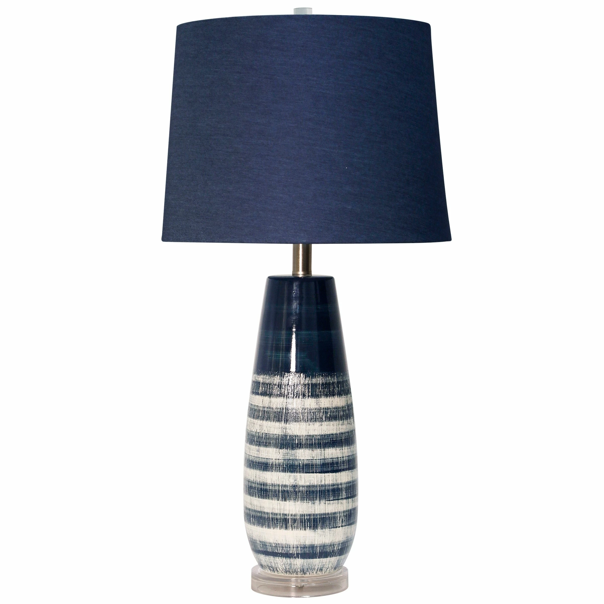 Deals 🎉 StyleCraft Home Collection Berni Blue Table Lamp - Two Tone Textured Body Ceramic Table Lamp With Clear Acrylic Base - Navy Blue Shade 🥰