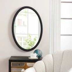Budget ๐ฅ StyleCraft Home Collection StyleCraft Black Oval Wood Frame Mirror With Beaded Trim ๐