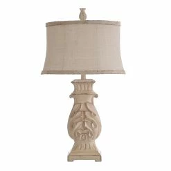 Best reviews of ❤️ StyleCraft Home Collection StyleCraft Bokava Distressed Antique White Table Lamp - Beige Softback Fabric Shade 😀