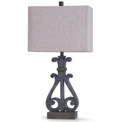 Outlet ❤️ StyleCraft Home Collection StyleCraft Brampton Distressed Blue Open Scroll Design Table Lamp With Oatmeal Rectangle Shade 🧨