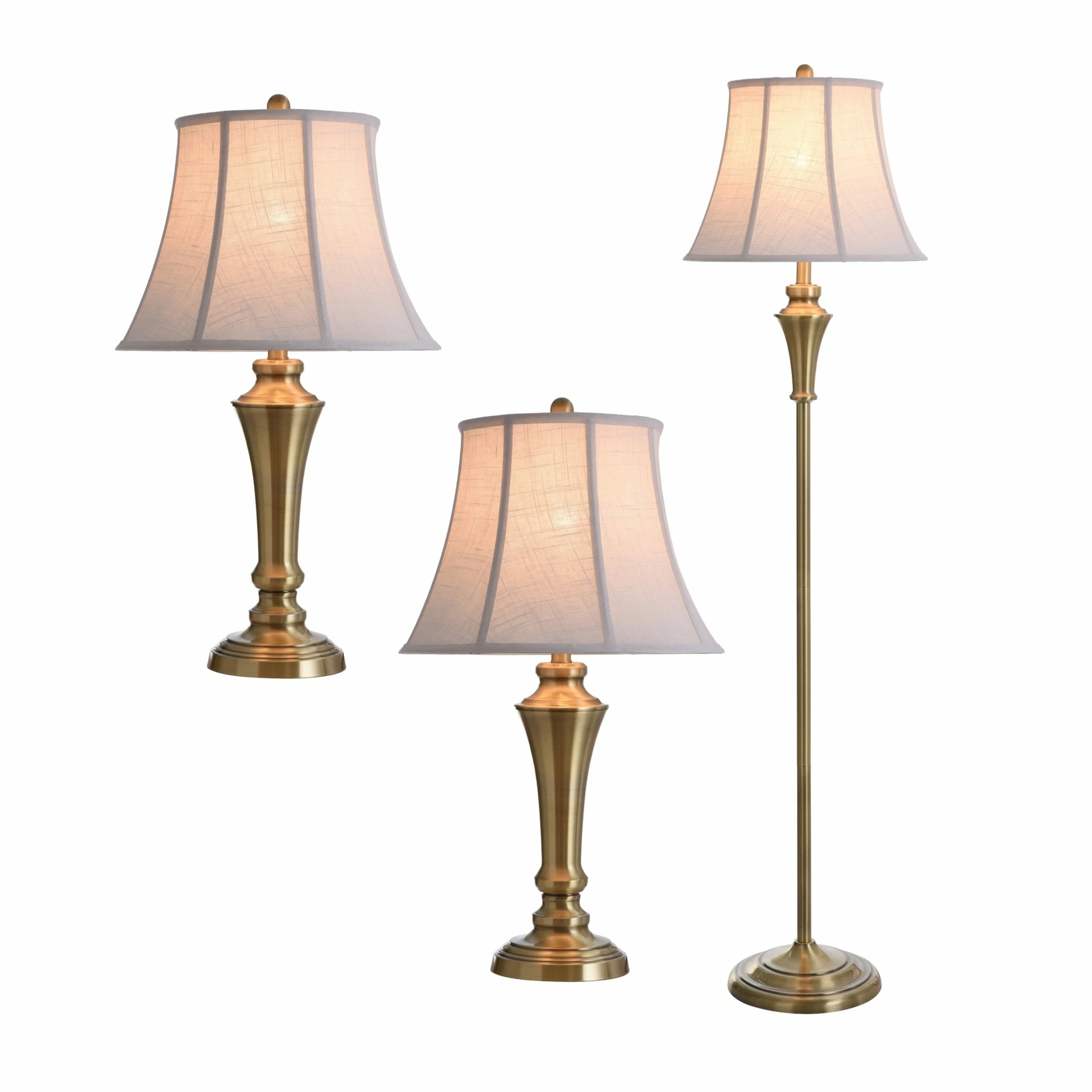 Best Pirce 🥰 StyleCraft Home Collection StyleCraft Brass Wood Floor And Table Lamp Set - Geneva White Fabric Shade (Set Of 3) ✔️ - Image 2