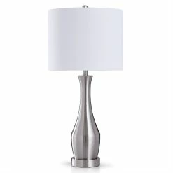 Flash Sale 😉 StyleCraft Home Collection StyleCraft Brushed Steel 1-light Table Lamp With White Linen 💯