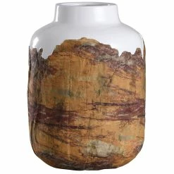 Discount 🤩 StyleCraft Home Collection StyleCraft Canyon Brown And White Textured Cylinder Ceramic Vase ⌛