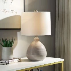 Cheap ⌛ StyleCraft Home Collection StyleCraft Cameron Ceramic Cool Gray Table Lamp - White Linen Shade 🥰