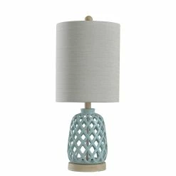 New ❤️ StyleCraft Home Collection StyleCraft Ceramic Blue Table Lamp - White Hardback Fabric Shade ⭐