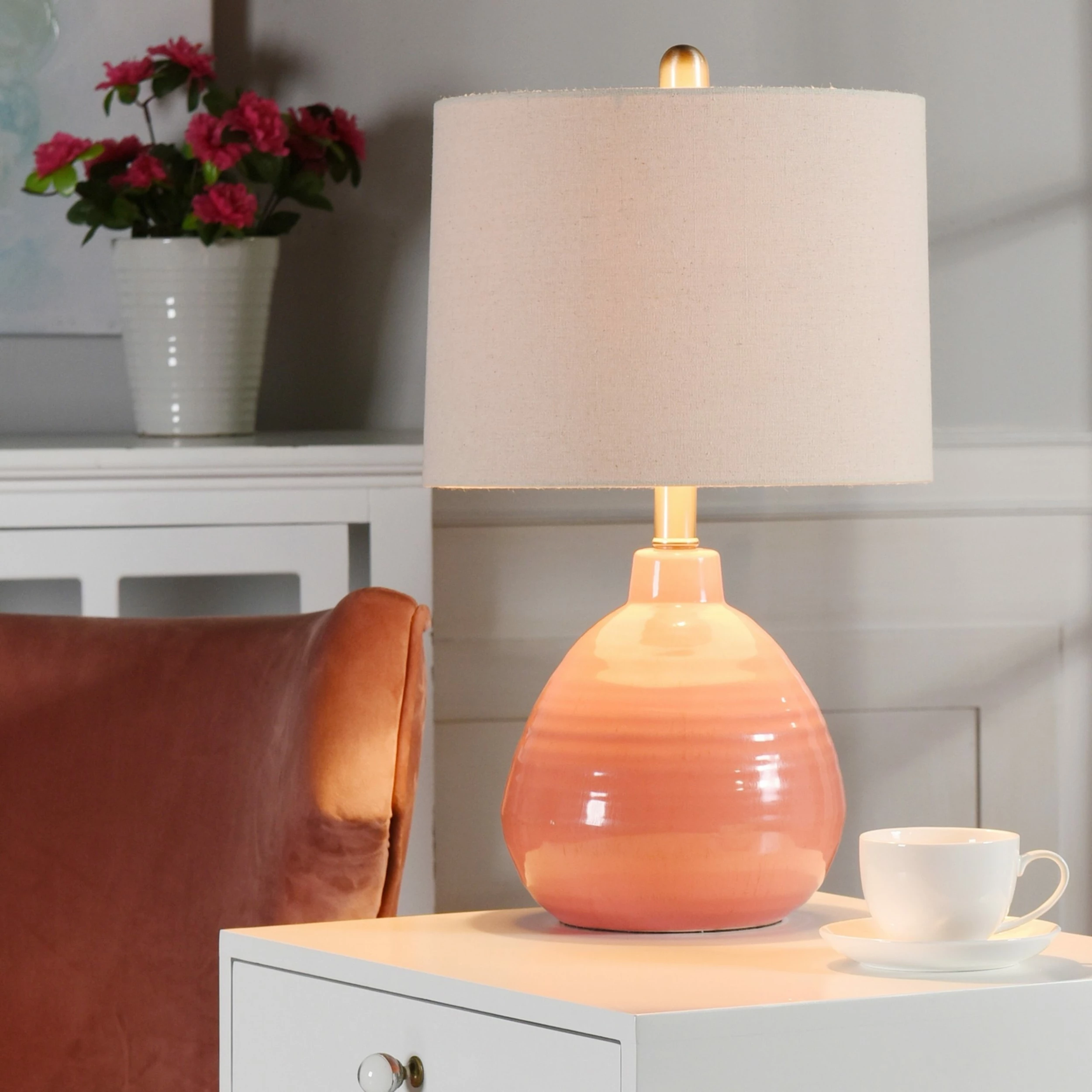 Cheap 👏 StyleCraft Home Collection StyleCraft Cameron Ceramic Raspberry Surprise Table Lamp - Beige Hardback Linen Shade 🔥 - Image 5