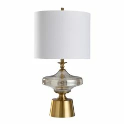 Best Sale ⌛ StyleCraft Home Collection StyleCraft Chatham Smoke Glass Disc With Metal Pedestal Base Table Lamp 🎁