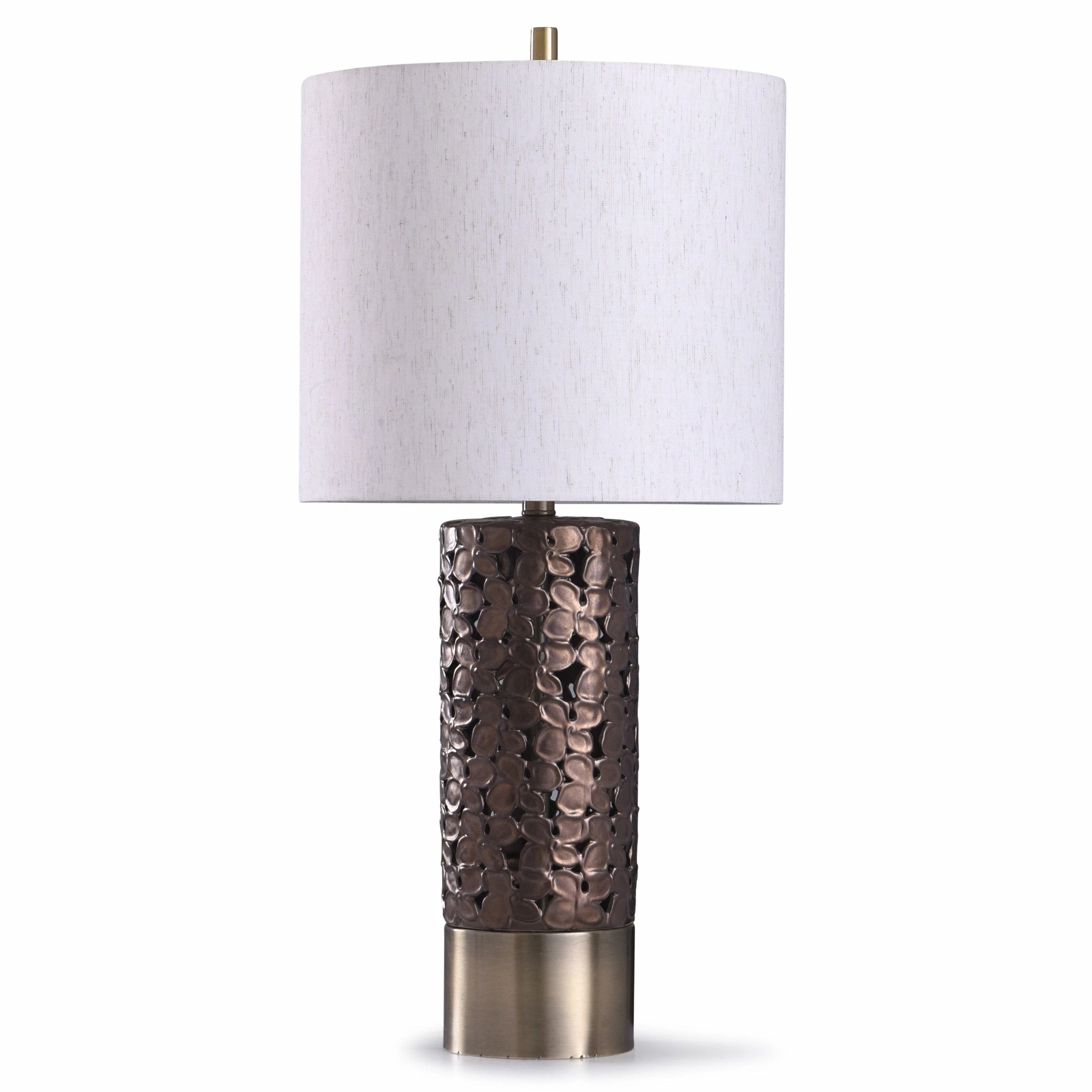 Discount โจ StyleCraft Home Collection StyleCraft Chesham Brass And Bronze Floral Open Design Column Table Lamp With Off-White Drum Shade ๐ฅ