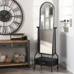 Best Sale 🌟 StyleCraft Home Collection StyleCraft Cheval Mirror With Lower Storage Blackened Grey Drawer 🧨