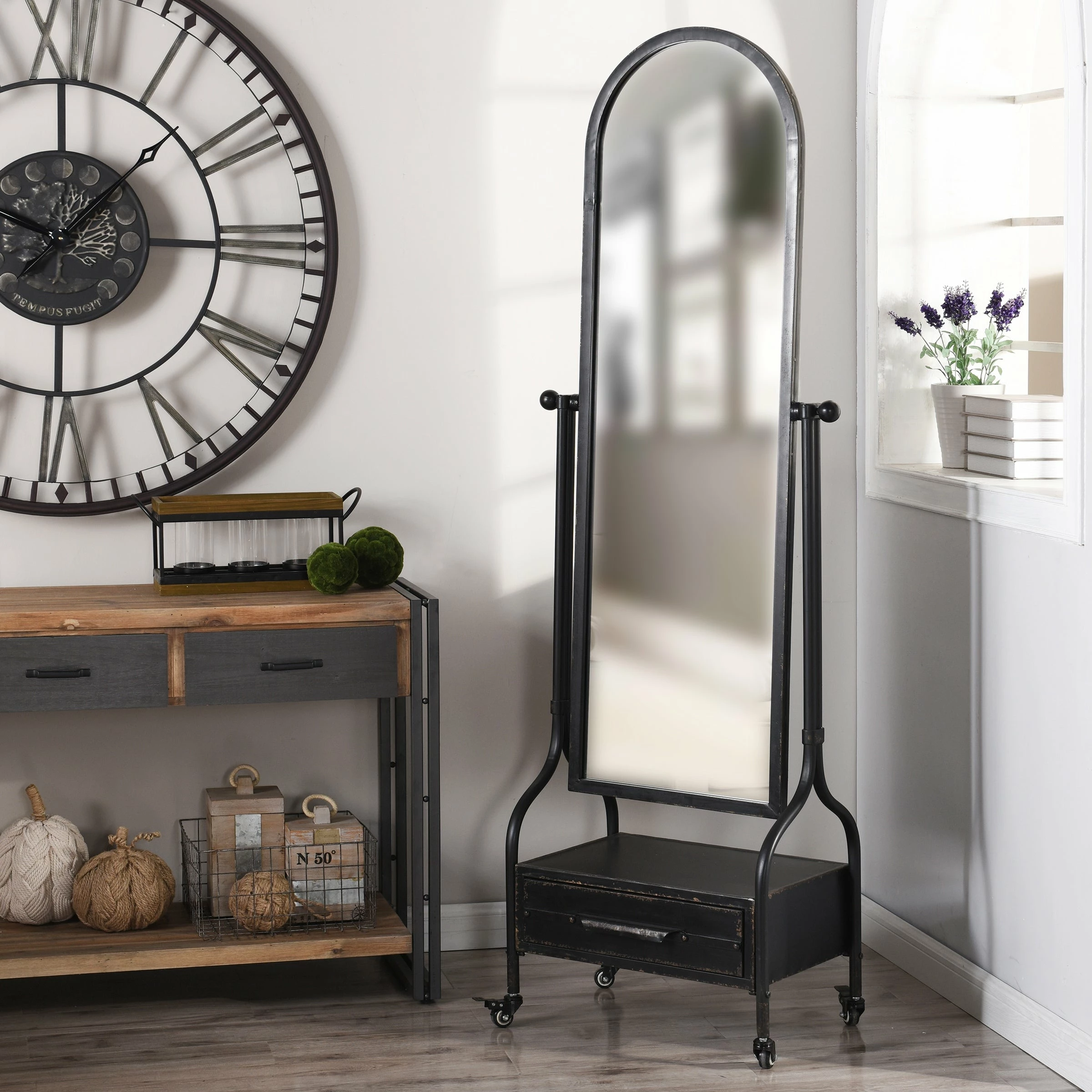 Best Sale π StyleCraft Home Collection StyleCraft Cheval Mirror With Lower Storage Blackened Grey Drawer π§¨