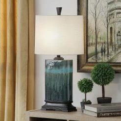 Best Pirce ⌛ StyleCraft Home Collection Carolina Ceramic Table Lamp With Multitone Blue Glaze Finish ❤️