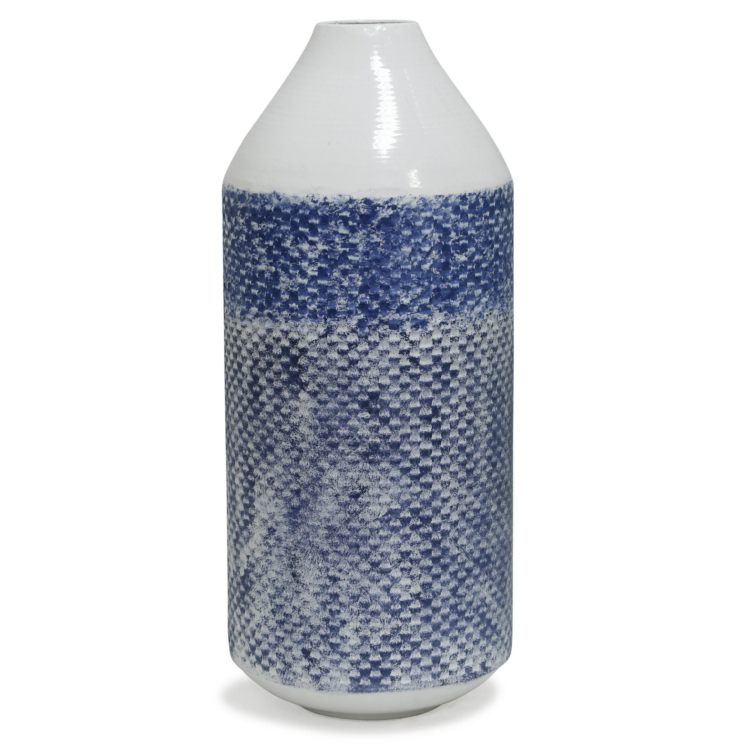 Cheap 🛒 StyleCraft Home Collection StyleCraft Cree 20-inch White And Blue Distressed Checkered Cylinder Metal Vase 💯 - Image 2