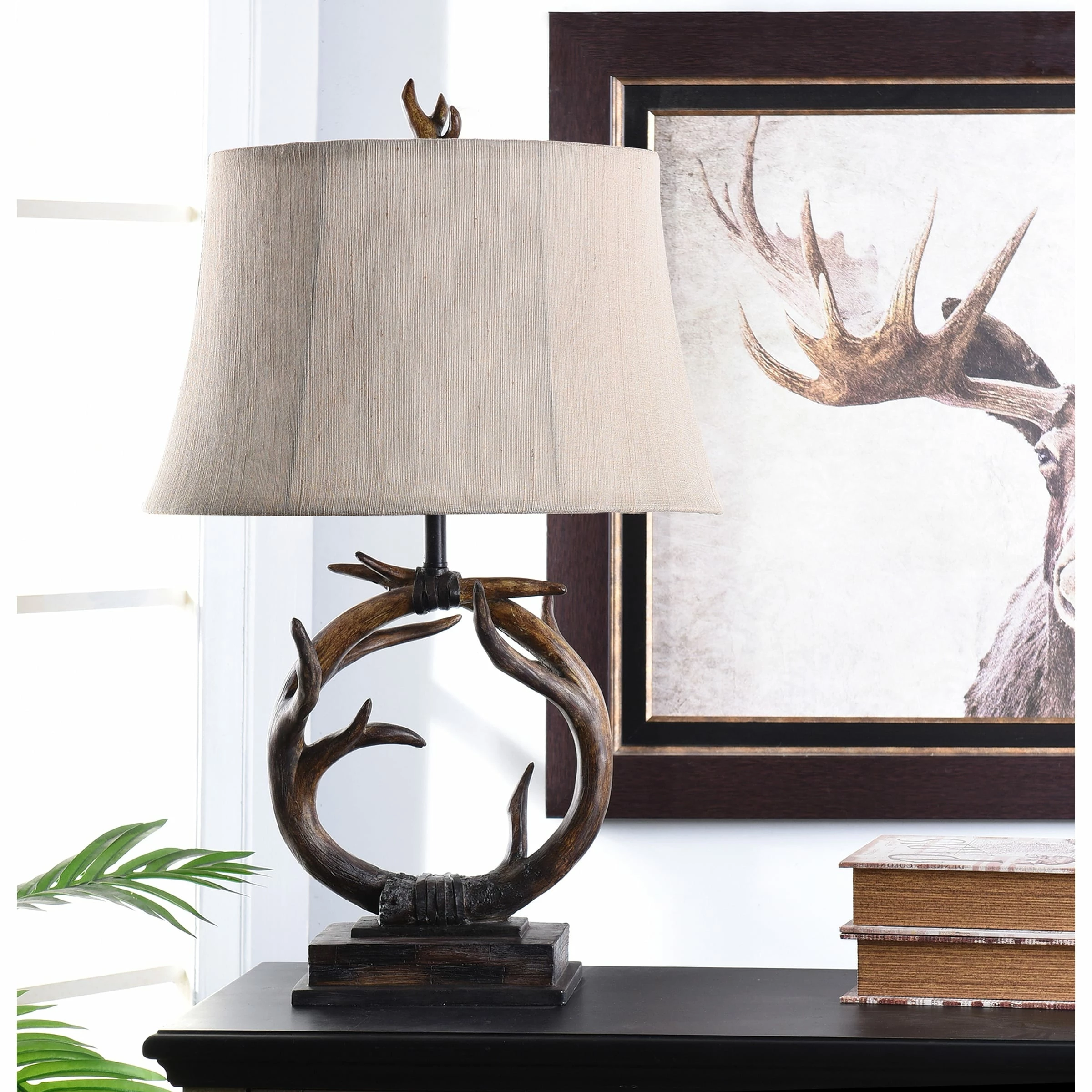 Flash Sale ๐ StyleCraft Home Collection StyleCraft Dalton Dark Brown Table Lamp - Beige Hardback Fabric Shade ๐ - Image 2