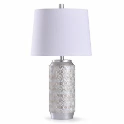Deals 😉 StyleCraft Home Collection StyleCraft Dawley Silver Diamond Etched Table Lamp With White Tapered Drum Shade 🧨