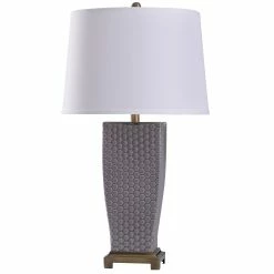 Brand new ❤️ StyleCraft Home Collection StyleCraft Duerstock Brass With Gray Dimpled Glass Table Lamp With White Tapered Drum Shade 🥰