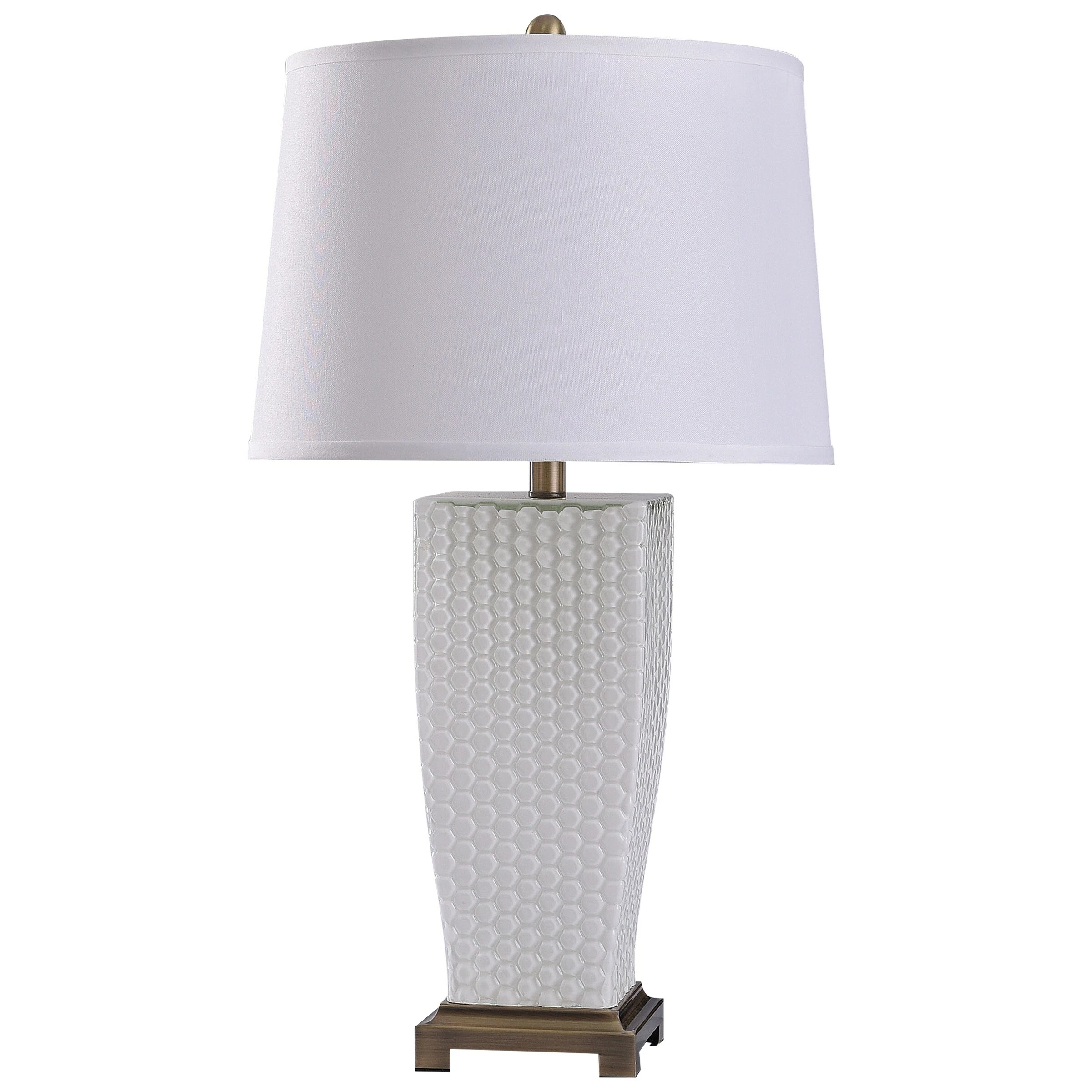 Cheap ๐ StyleCraft Home Collection StyleCraft Duerstock Brass With White Dimpled Glass Table Lamp With White Tapered Drum Shade ๐