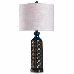 Best reviews of ✨ StyleCraft Home Collection StyleCraft Elliot Deep Blue And Copper Table Lamp With Heathered Oatmeal Fabric Shade 👏