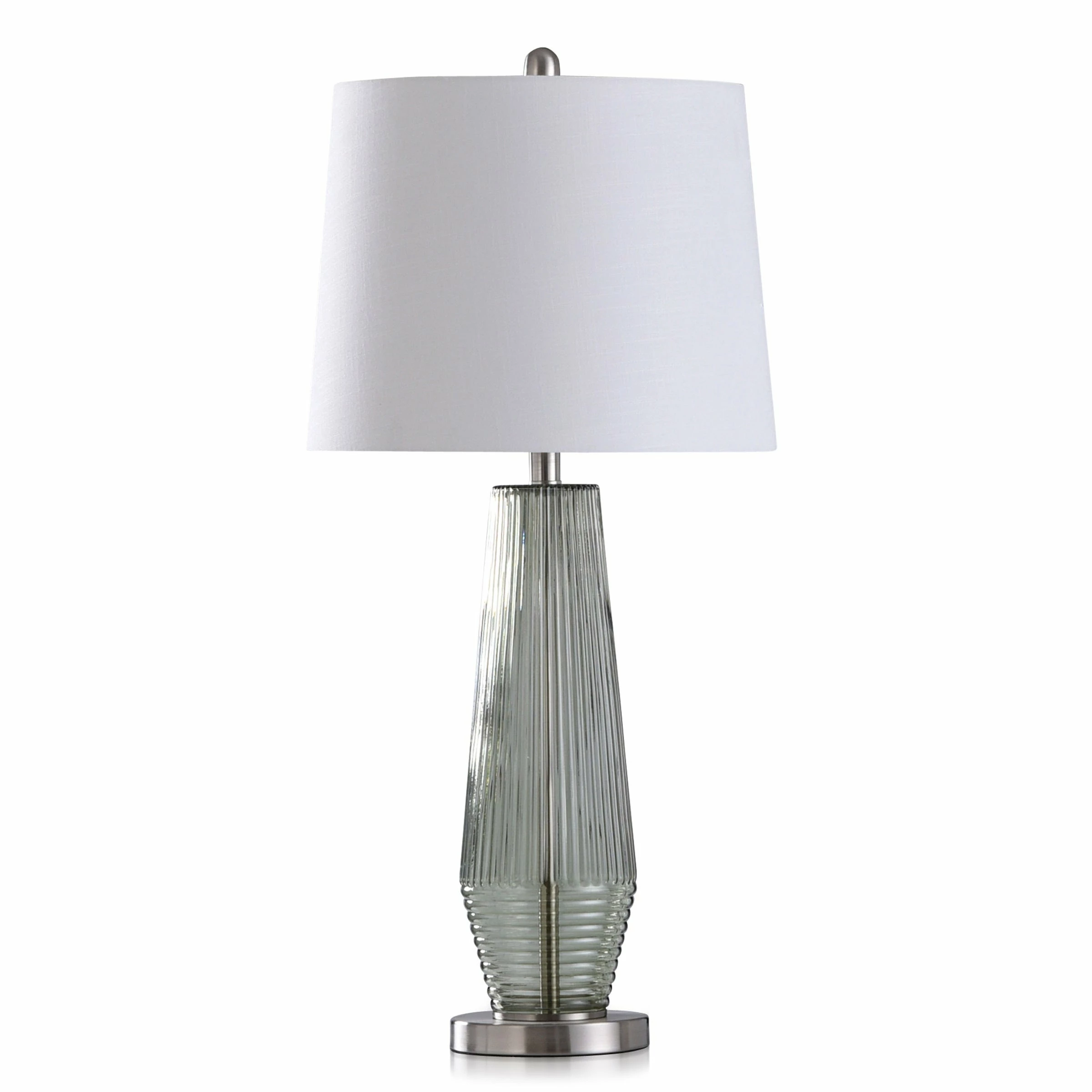 Discount ❤️ StyleCraft Home Collection StyleCraft Erica Transitional Ribbed Glass Pillar Design Table Lamp With White Fabric Shade Blue ⭐ - Image 2