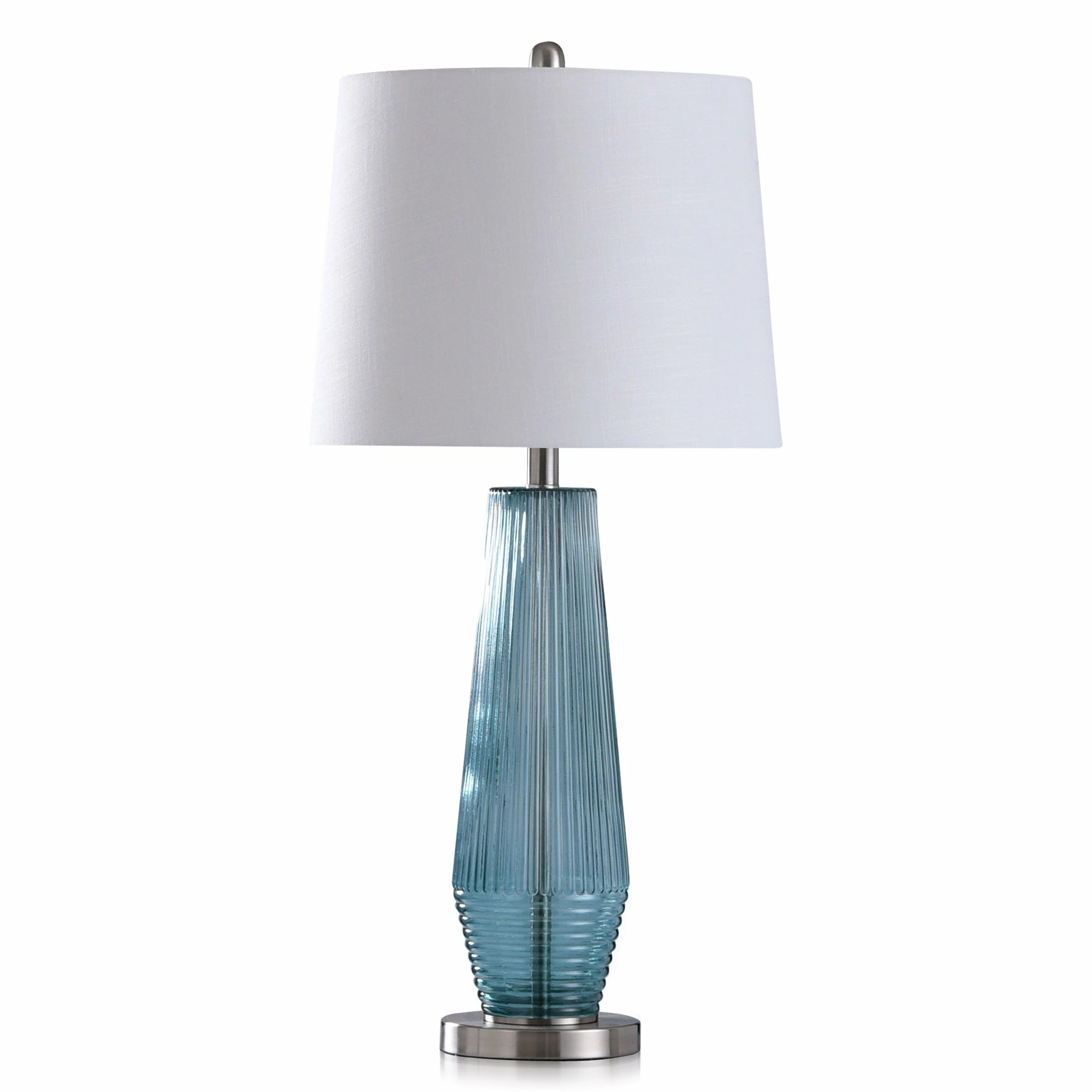 Discount ❤️ StyleCraft Home Collection StyleCraft Erica Transitional Ribbed Glass Pillar Design Table Lamp With White Fabric Shade Blue ⭐ - Image 3