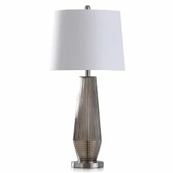 Discount ❤️ StyleCraft Home Collection StyleCraft Erica Transitional Ribbed Glass Pillar Design Table Lamp With White Fabric Shade Blue ⭐