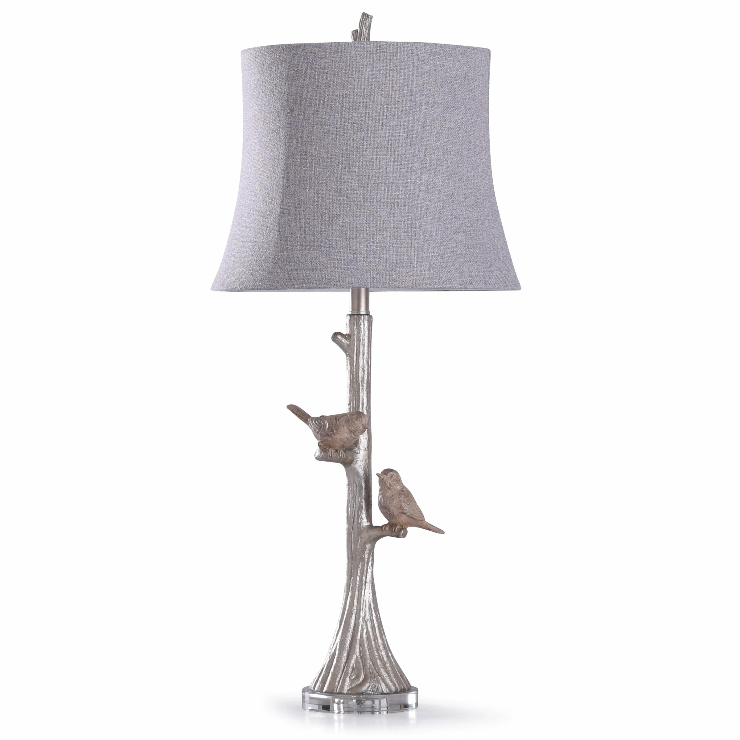 Outlet 👏 StyleCraft Home Collection StyleCraft Galah Silver Carved Two Birds Table Lamp With Clear Crystal Detail And Gray Empire Shade 🥰