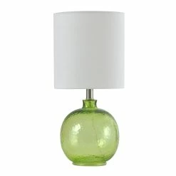Promo 🎁 StyleCraft Home Collection StyleCraft Glass Green Meadow Table Lamp - White Hardback Fabric Shade 🎁