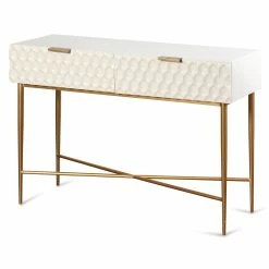Cheapest ⭐ StyleCraft Home Collection StyleCraft Glossy White Textured 2 Drawer Console Table With Gold Hardware 🧨