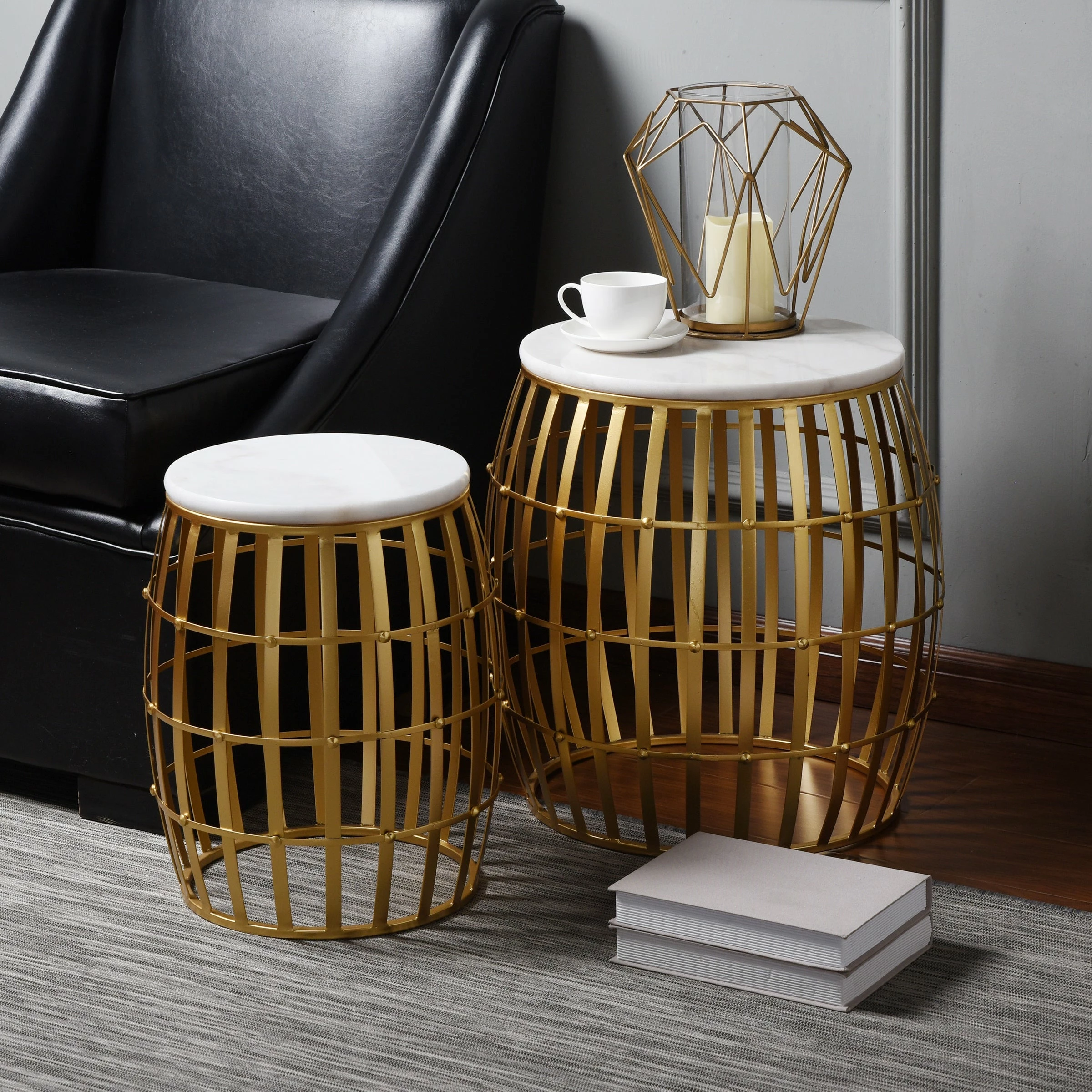 Coupon π StyleCraft Home Collection StyleCraft Gold Cage White Marble Top Nesting Tables (Set Of 2) π - Image 5
