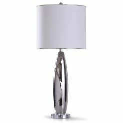 Outlet ⌛ StyleCraft Home Collection StyleCraft Guildford Silver Fluid Design Table Lamp With Clear Acrylic Accent And White Drum Shade ❤️