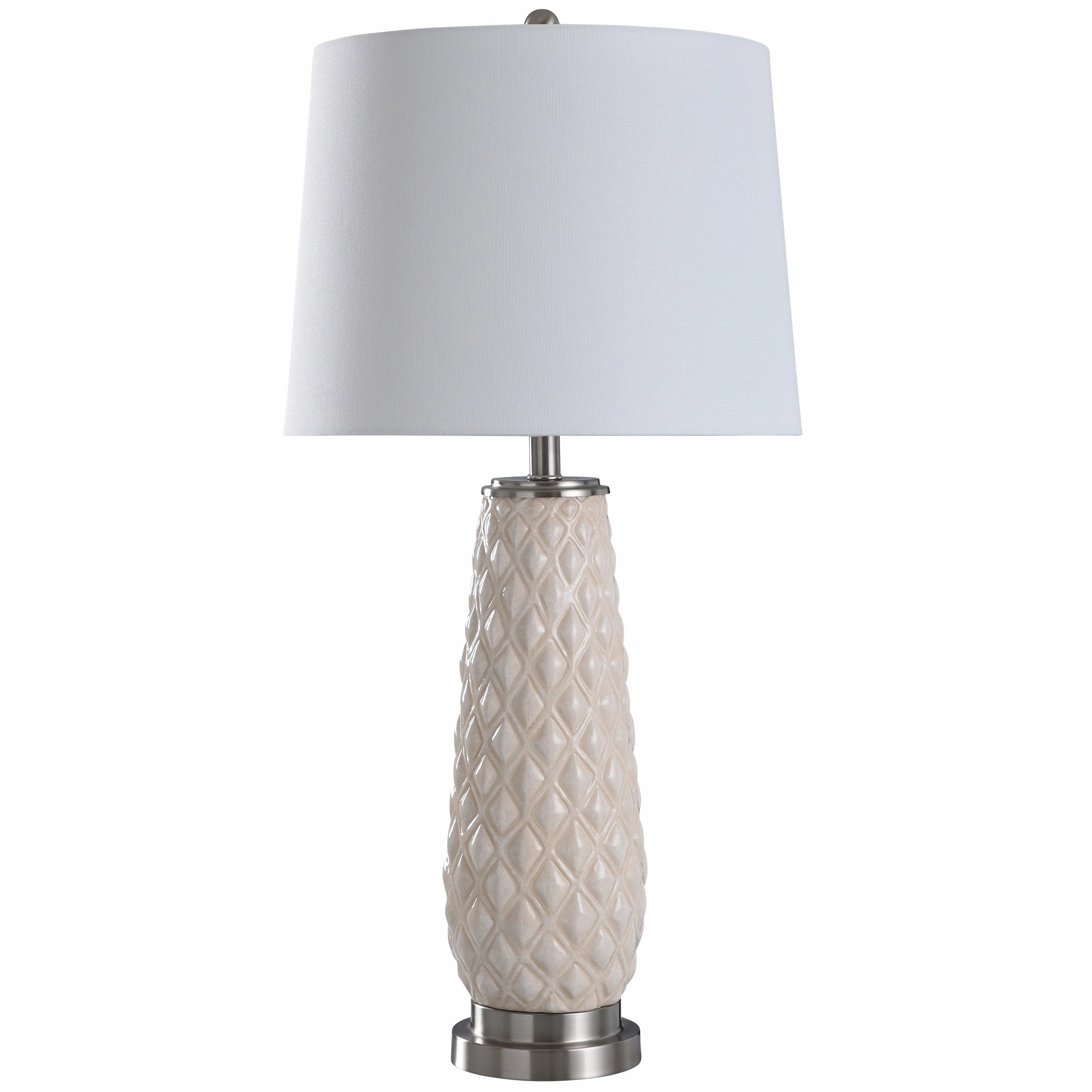 Top 10 π StyleCraft Home Collection StyleCraft Hanson Textured Pressed Diamond Pattern Ceramic Table Lamp With White Tapered Drum Shade Light Gray 𧨠- Image 2