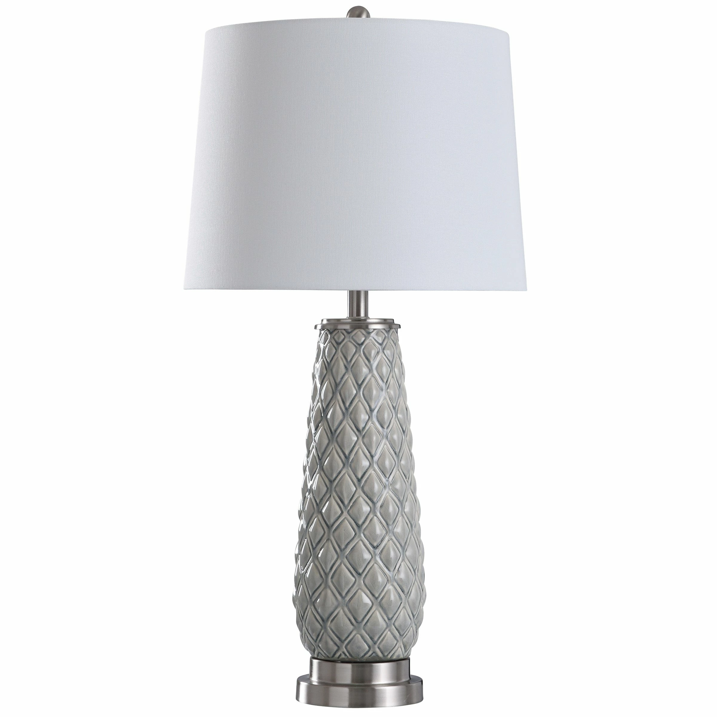 Top 10 π StyleCraft Home Collection StyleCraft Hanson Textured Pressed Diamond Pattern Ceramic Table Lamp With White Tapered Drum Shade Light Gray π§¨