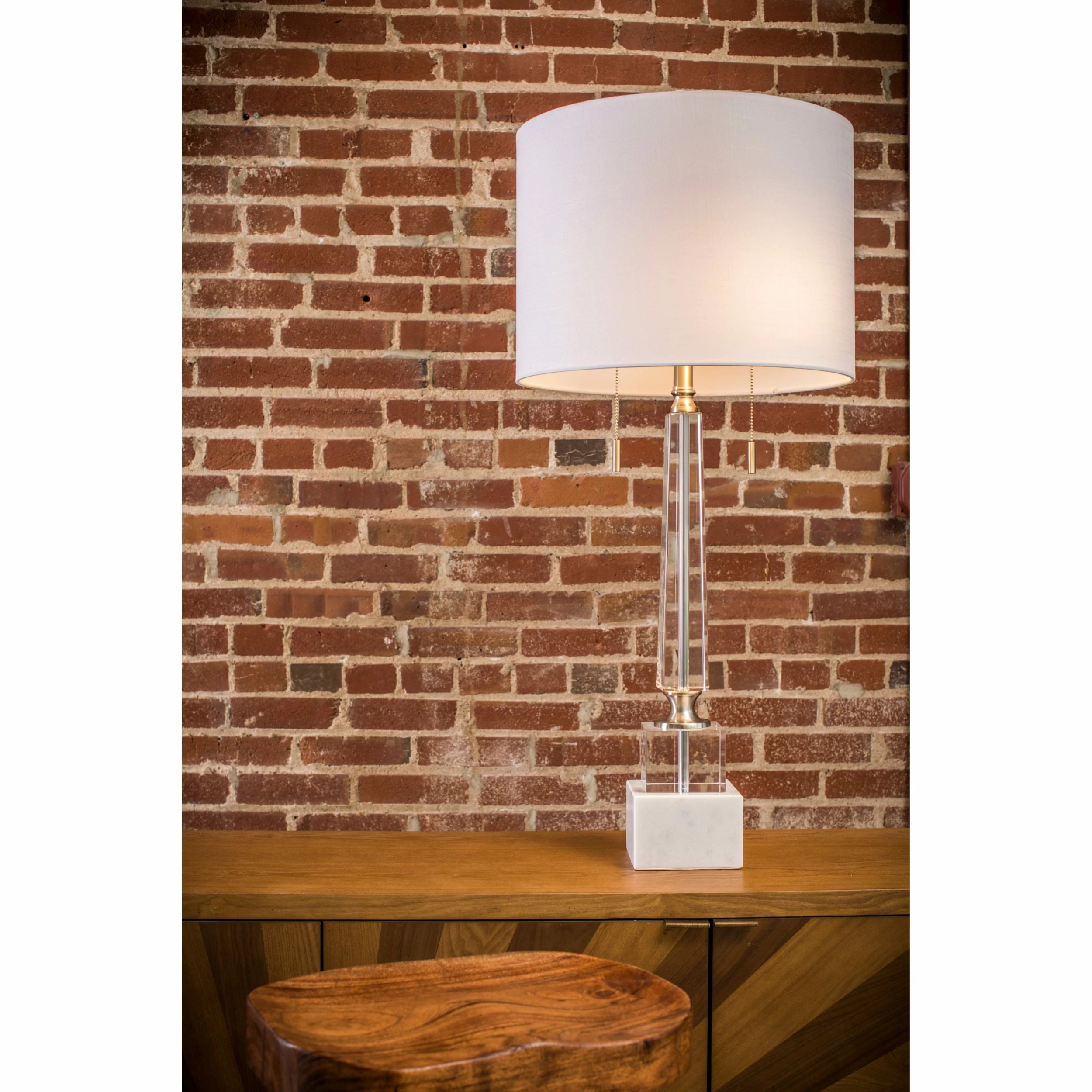 Budget ๐ StyleCraft Home Collection StyleCraft Kingston Silver Twin Pull Shade Crystal Glass Column Table Lamp - Drum Shade ๐ - Image 2