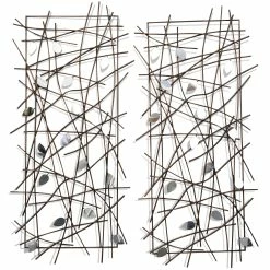 Best Pirce 😍 StyleCraft Home Collection StyleCraft Limbed Reflection Silver Metal Wall Décor With Leaf Accents (Set Of 2) 🥰