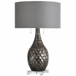 Budget 🧨 StyleCraft Home Collection StyleCraft Lydney Brown Twin Pull Chain Hexagon Pattern Table Lamp ❤️