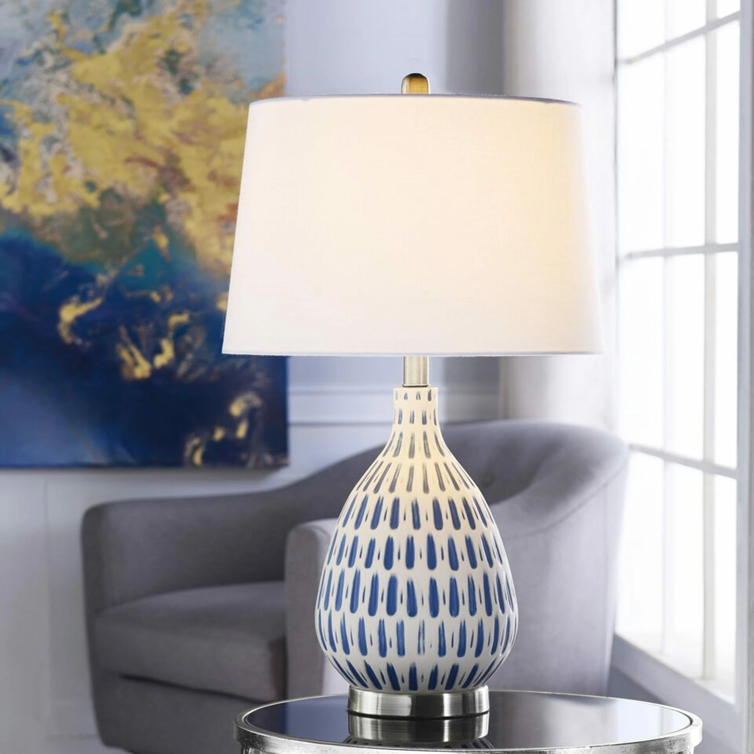 Flash Sale π StyleCraft Home Collection StyleCraft Marissa Off-White And Blue Table Lamp - Off White Shade π